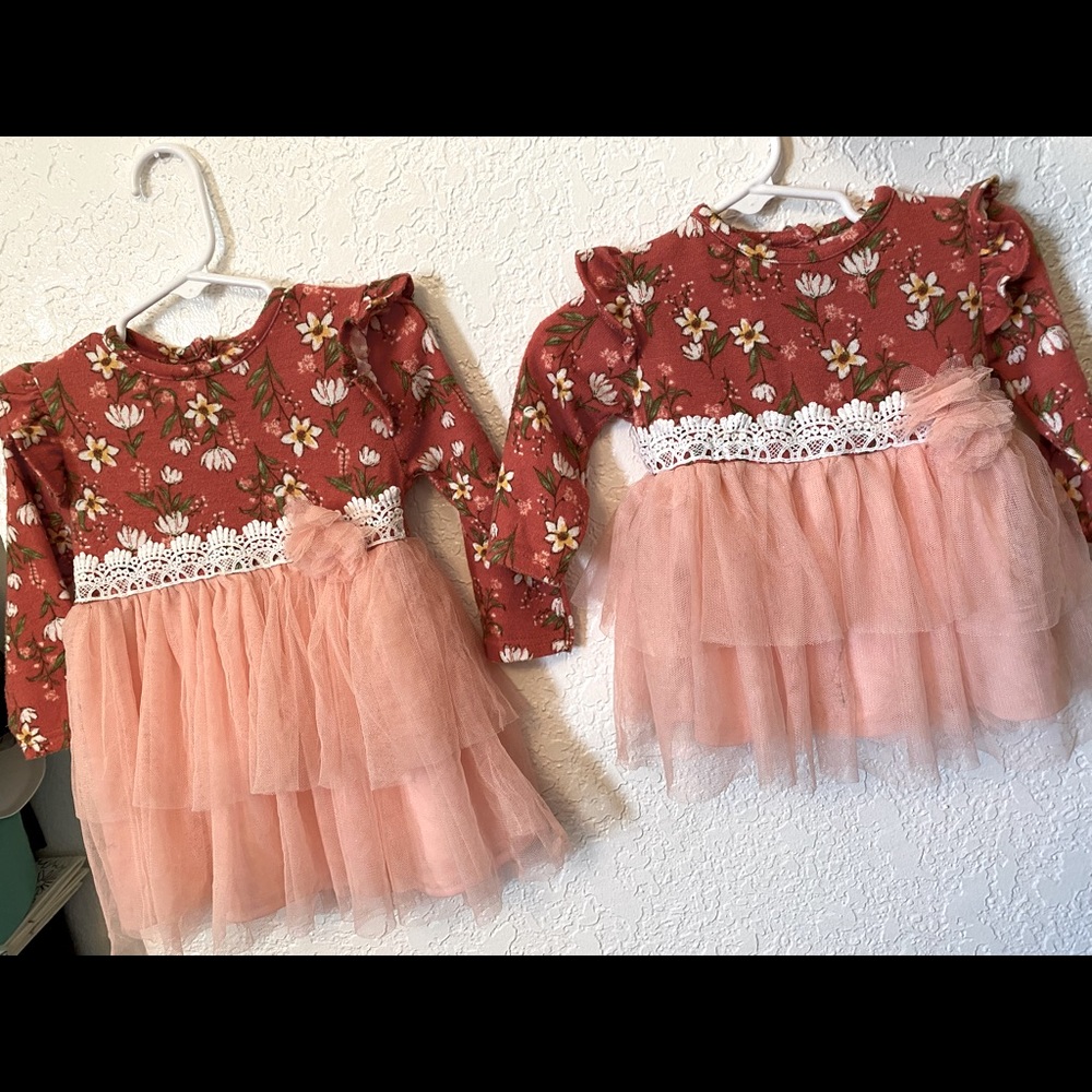 Two little girls dresses, matching sister dresses